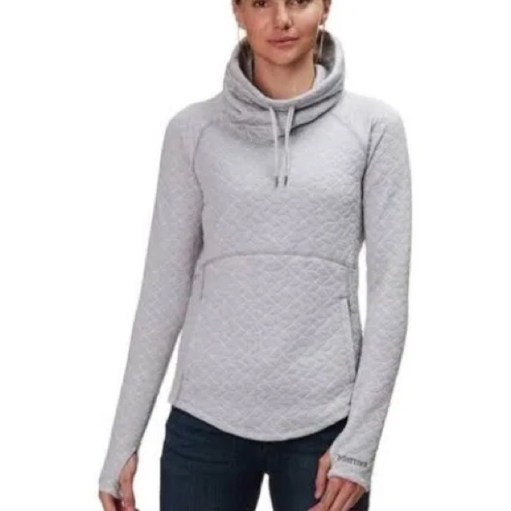Marmot Quilted Hoodie Sweatshirt – Women’s M– Gray Cowl Neck Outdoor Pullover